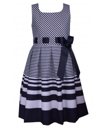 Bonnie Jean Navy/White Stripe Pull Thru Nautical Dress